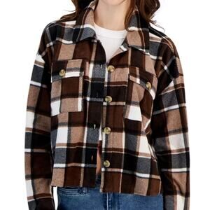 Just Polly Juniors' Plaid Chest-Pocket Shacket Size XL NWT